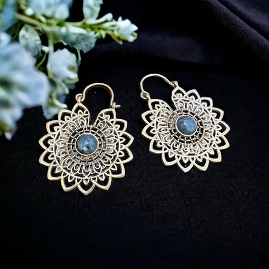 Brass Earrings ‘Mandela Dreaming’ Gemstones #62