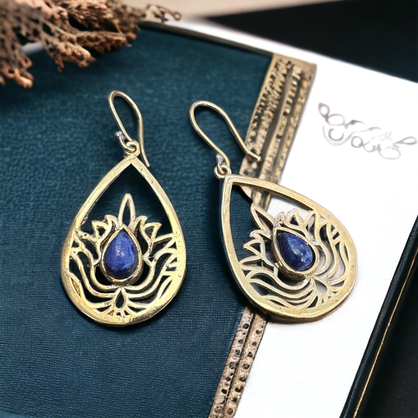 Brass Earrings with Gemstones #61