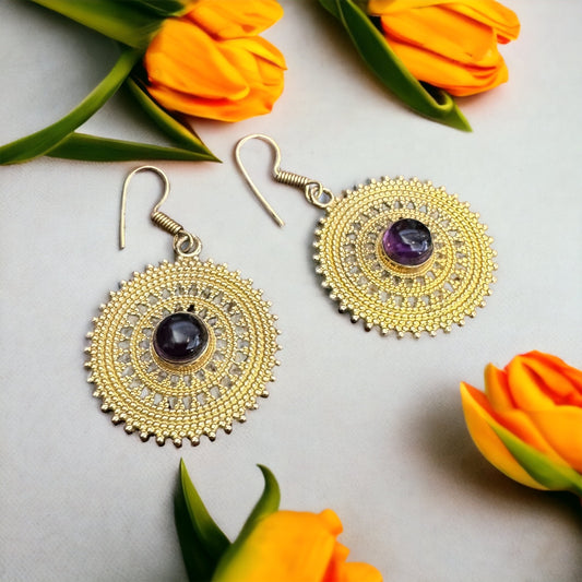 Brass Earrings ‘Mandala Dreams’ with Gemstones #65