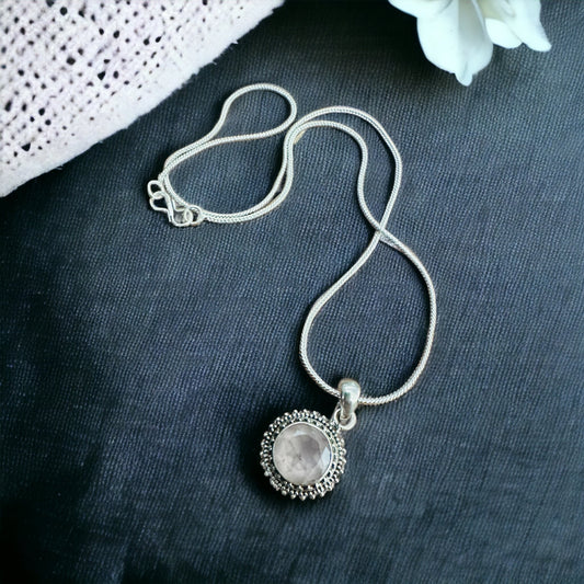 Rose Quartz Sterling Silver Necklace