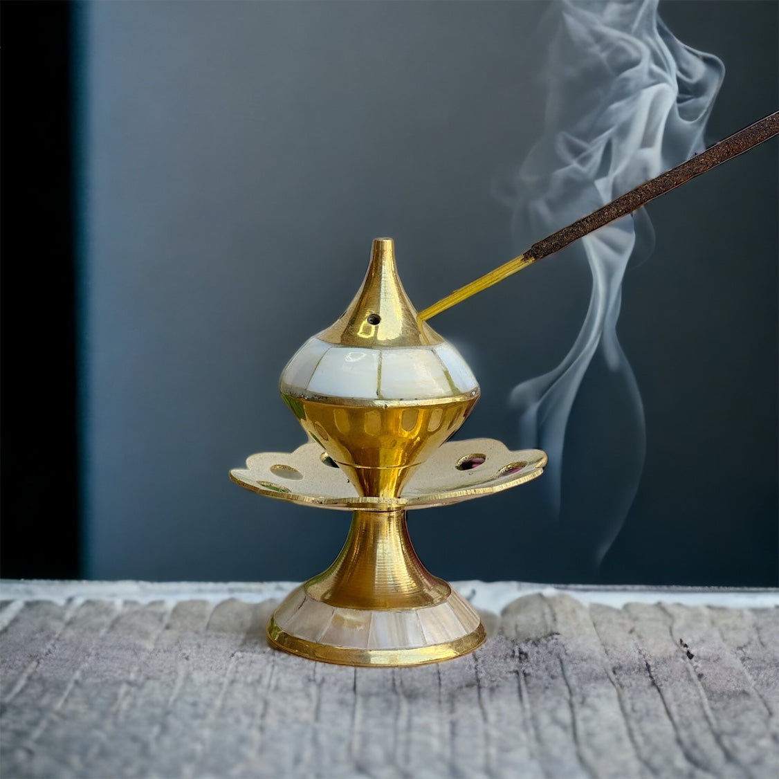 Brass mother of pearl incense holder