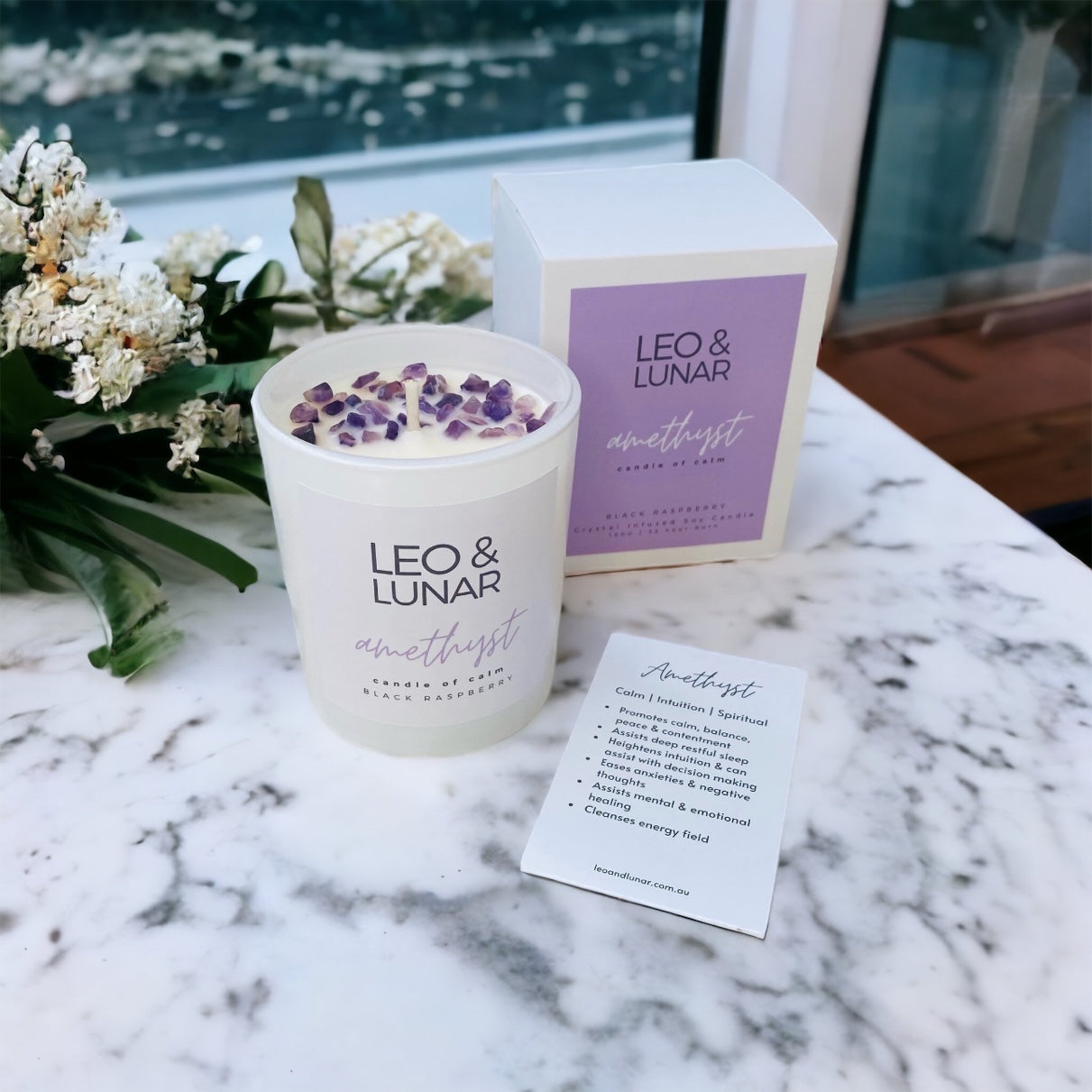 Leo & Lunar Crystal Infused Soy Candle 180g - Amethyst