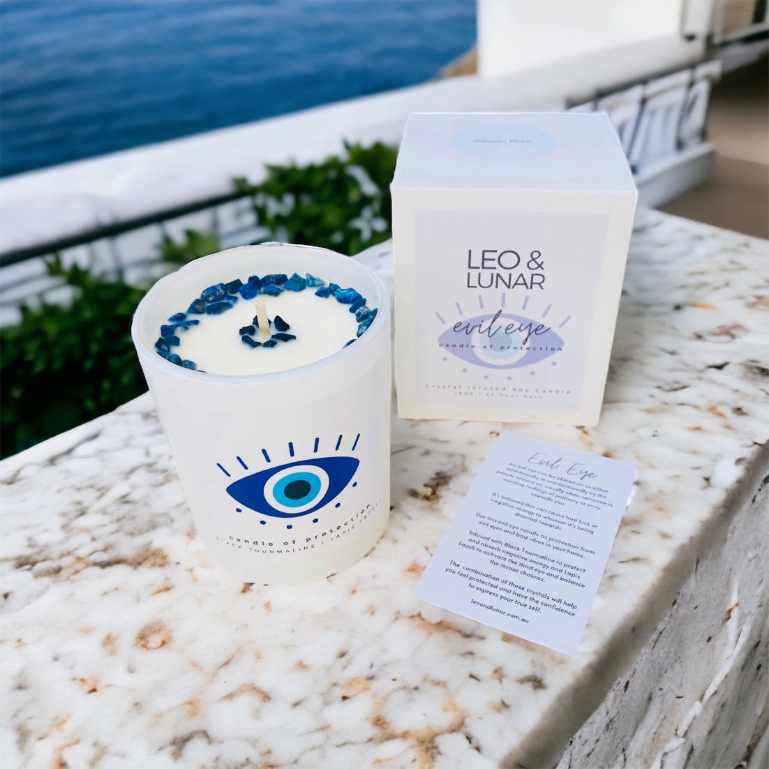 Leo & Lunar Crystal Infused Soy Candle 180g - Black Tourmaline & Lapis Lazuli