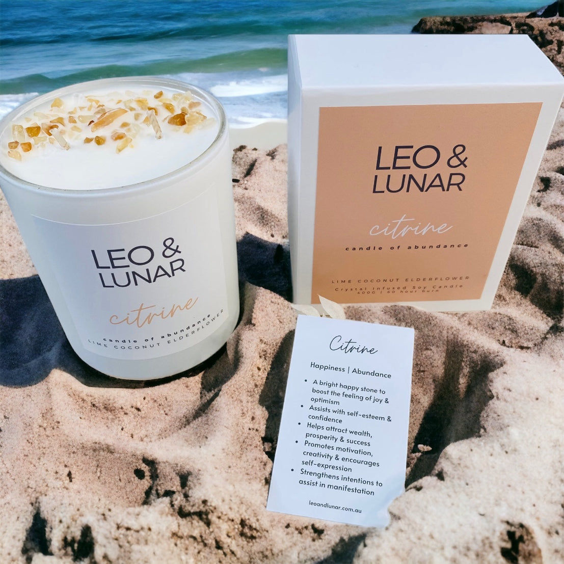 Leo & Lunar Crystal Infused Soy Candles 400g - Citrine