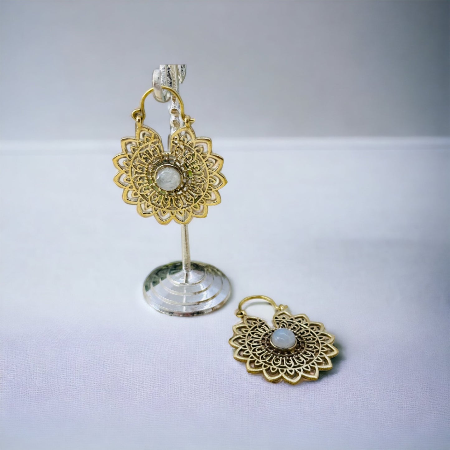 Boho Brass Earrings with Moonstone#43
