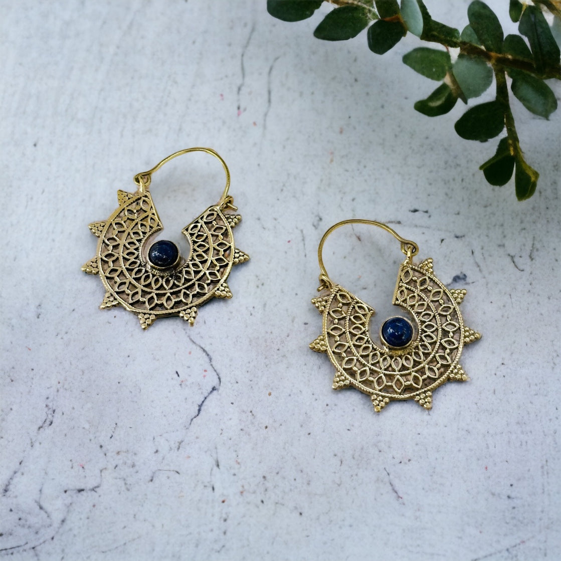 Boho Brass Earrings with Lapis Lazuli#39