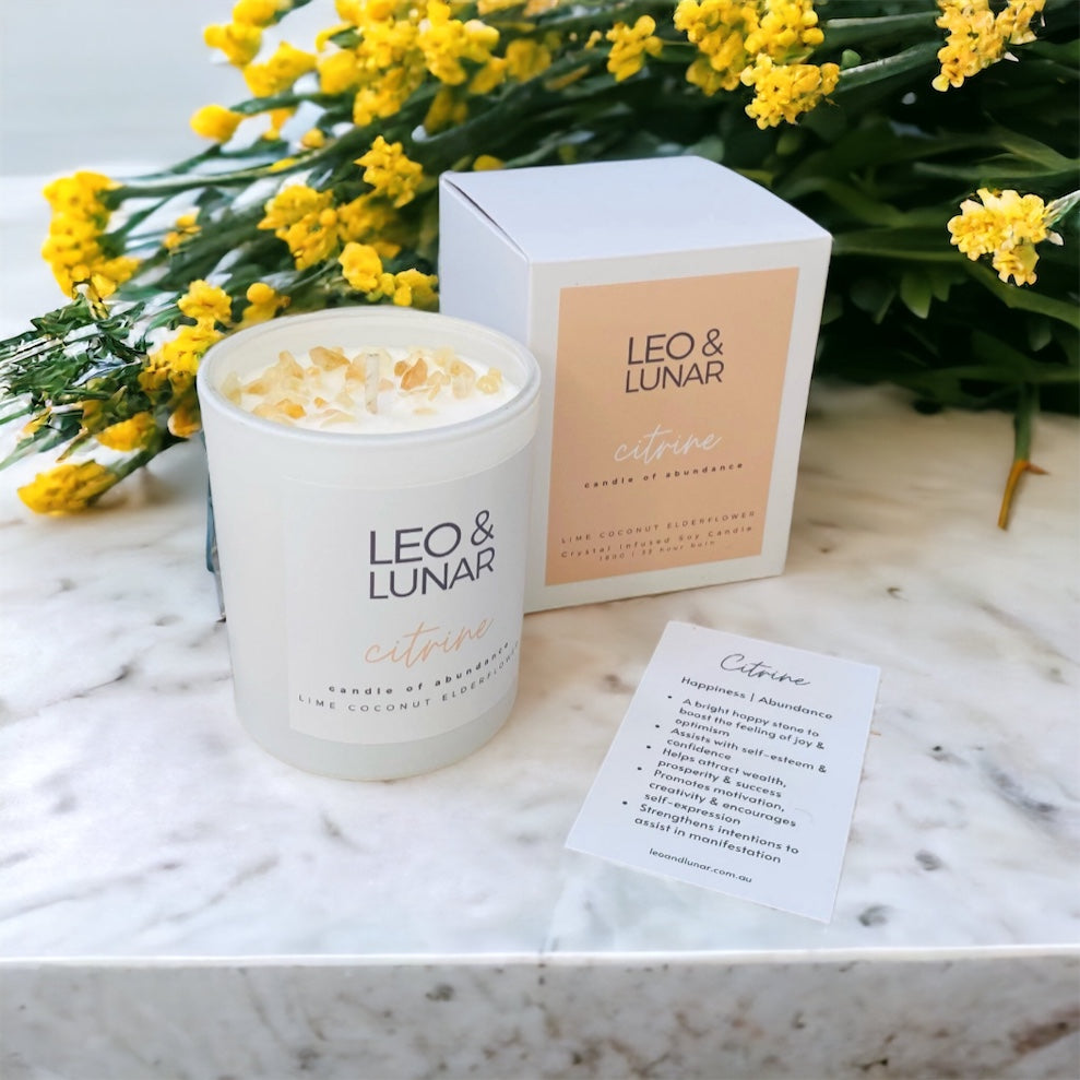 Leo & Lunar Crystal Infused Soy Candle 180g - Citrine