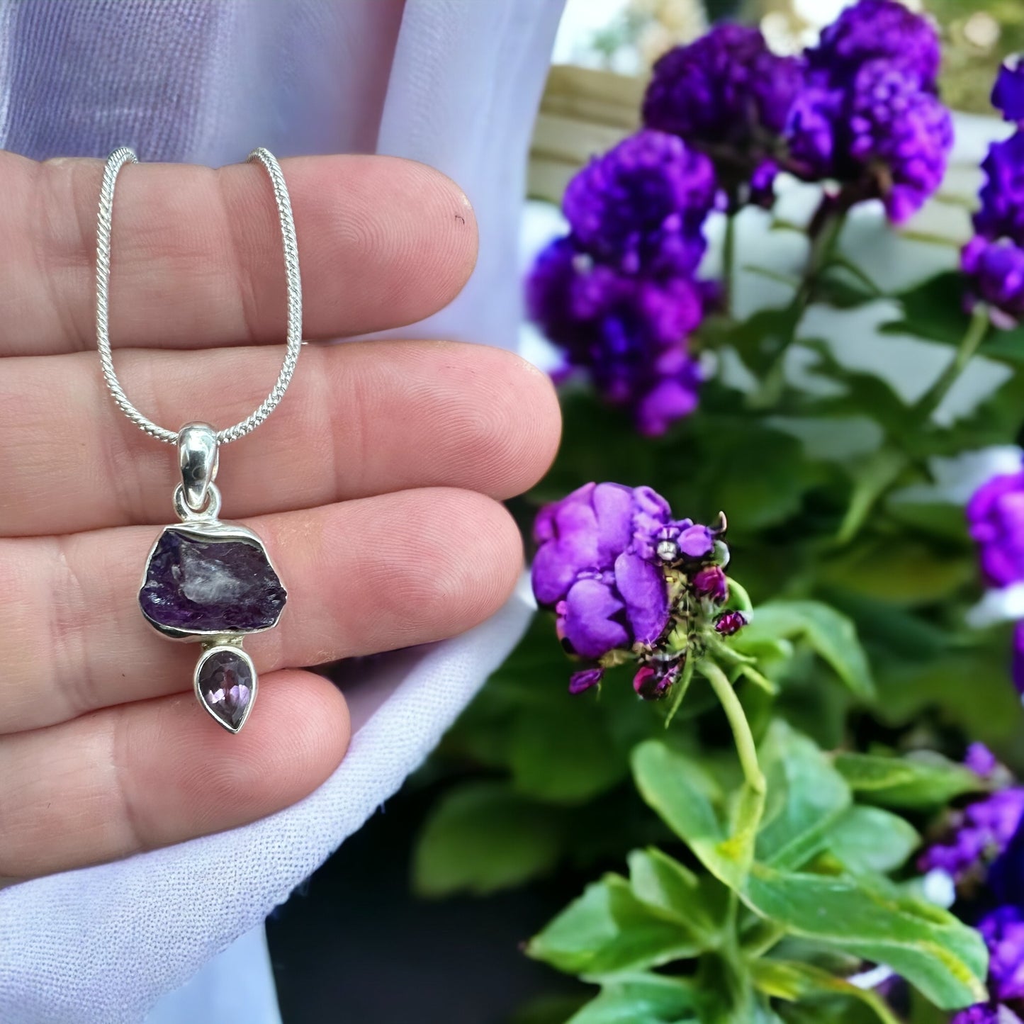 Amethyst Pendant with Sterling Silver Plated Chain