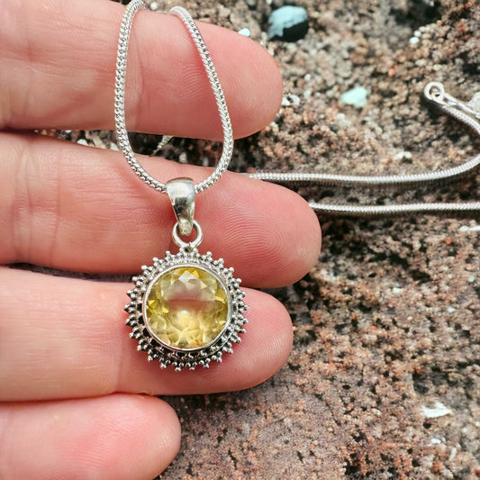 Citrine Pendant on Sterling Silver Plated Chain