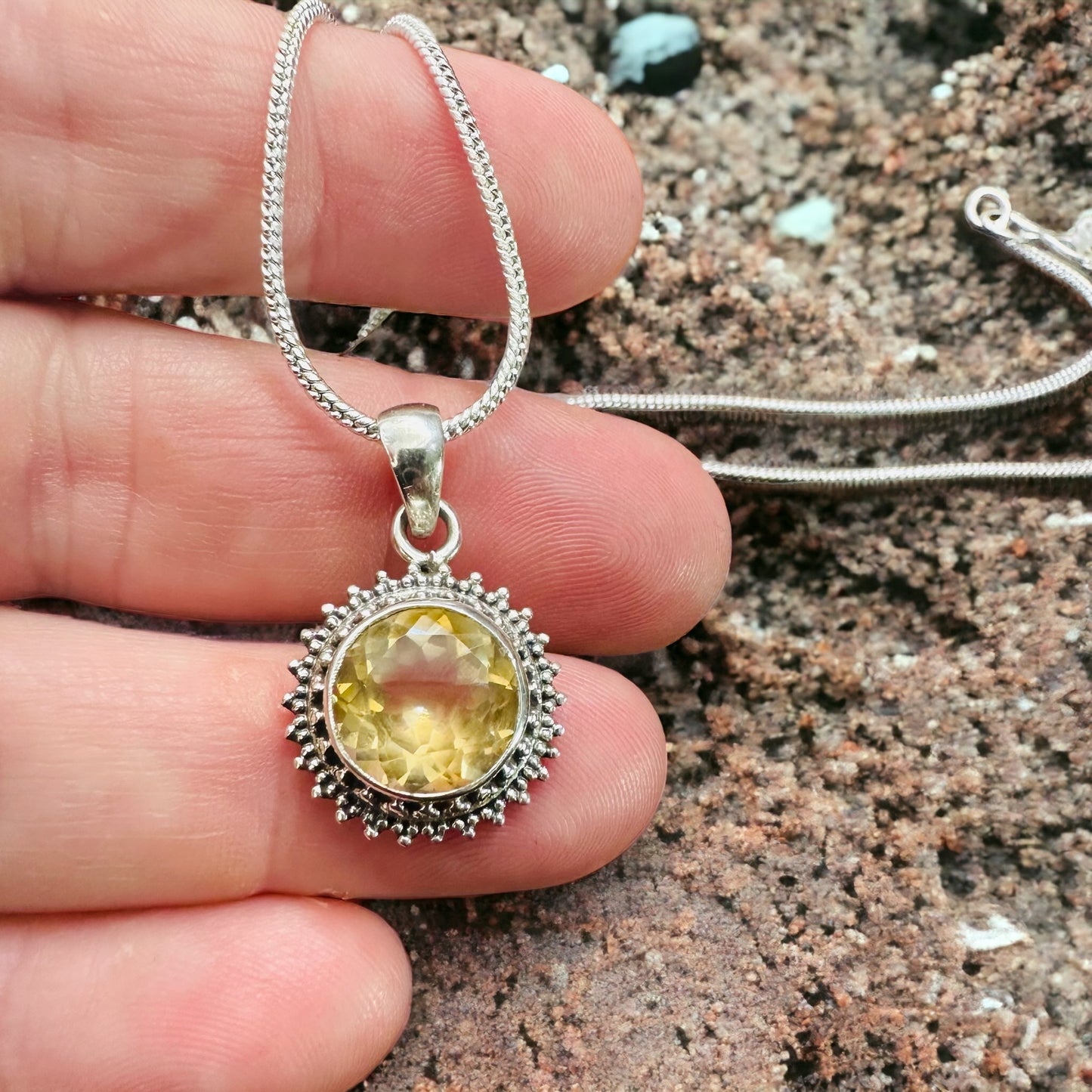Citrine Pendant on Sterling Silver Plated Chain