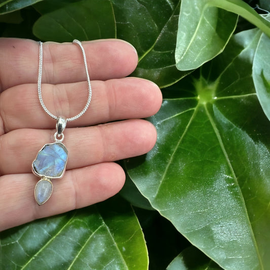 Moonstone  Sterling Silver Pendant with silver plated Chain