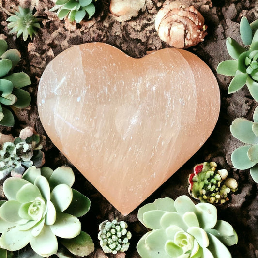 Peach Selenite Heart