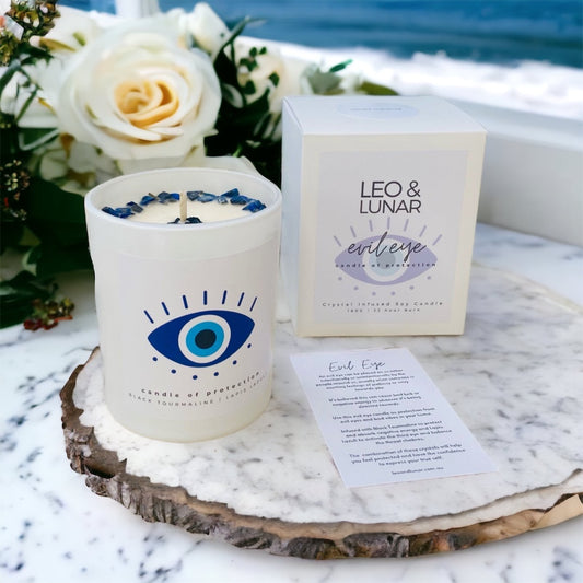 Leo & Lunar Crystal Infused Soy Candle 180g - Evil Eye