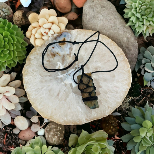 Labradorite Pendant on Black Cord