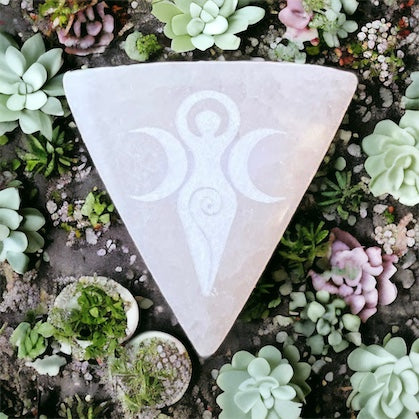 Selenite Etched Goddess Triangles