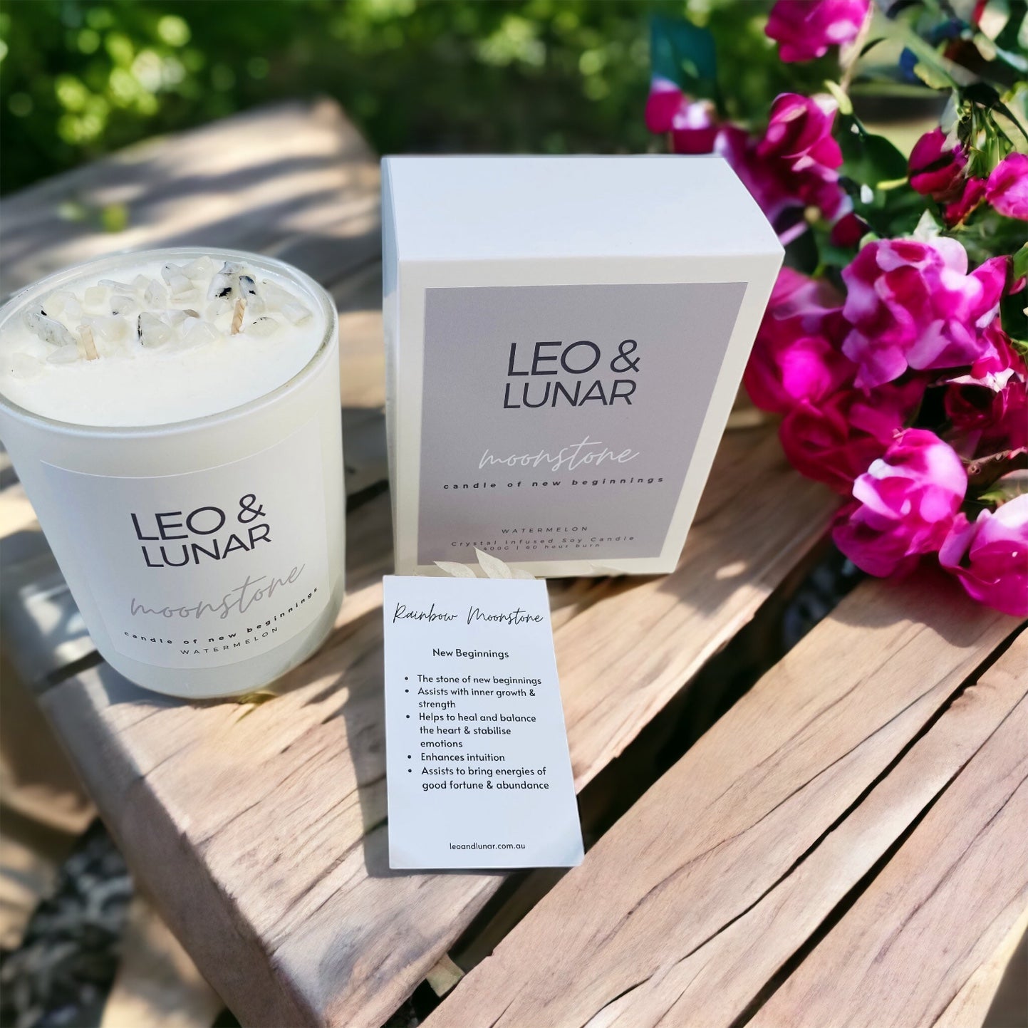 Leo & Lunar Crystal Infused Soy Candle 400g - Moonstone