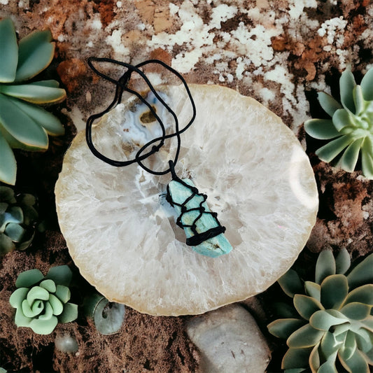 Amazonite Pendant on Black Cord