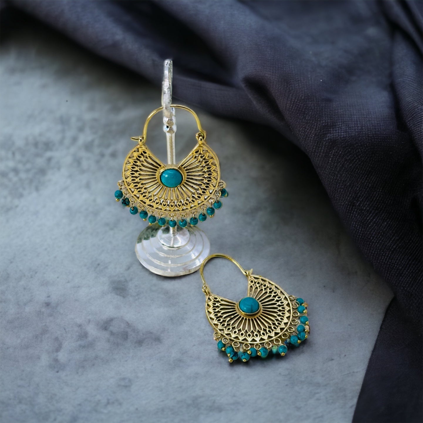 Boho Brass Earrings with Gemstones#18