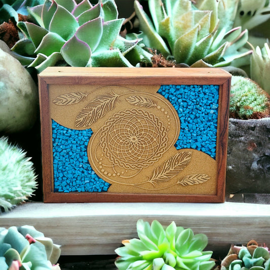 Wooden Jewellery Box - Dream Catcher with Turquoise