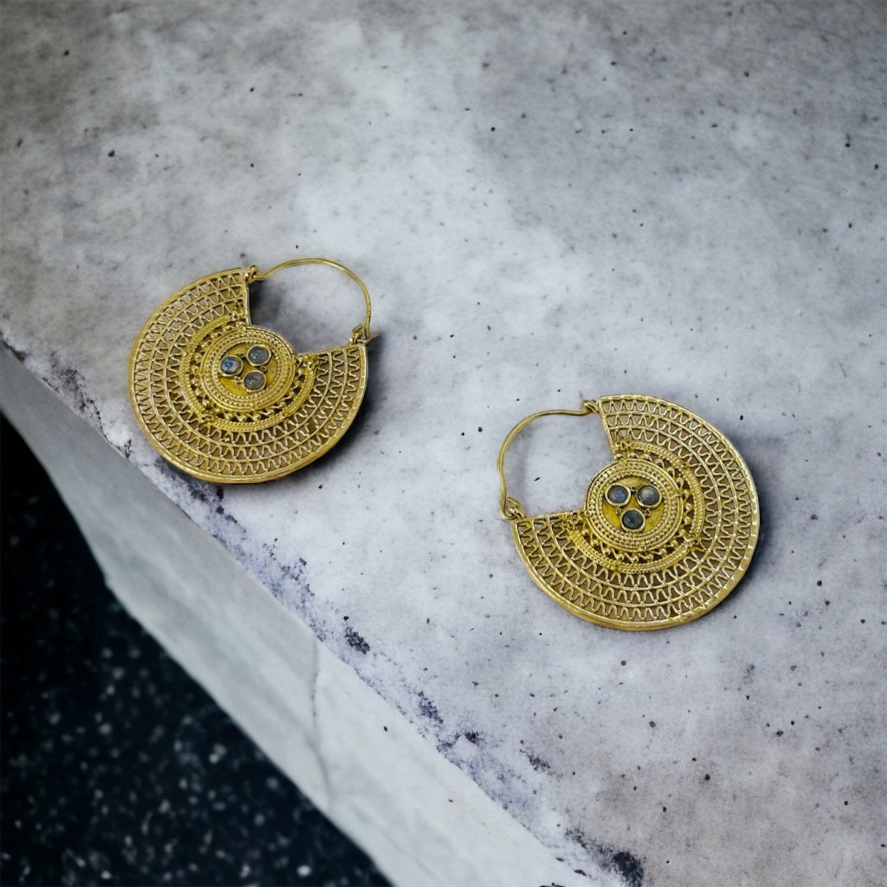 Boho Brass Earrings with Gemstones#44