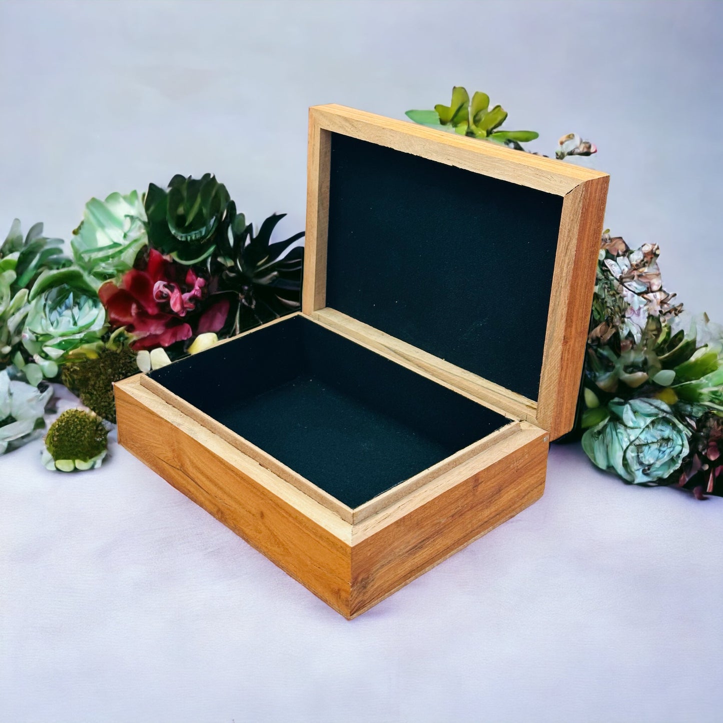 Wooden Jewellery Box - Wolf with Black Onyx