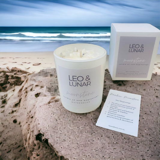 Leo & Lunar Crystal Infused Soy Candle 180g - Moonstone