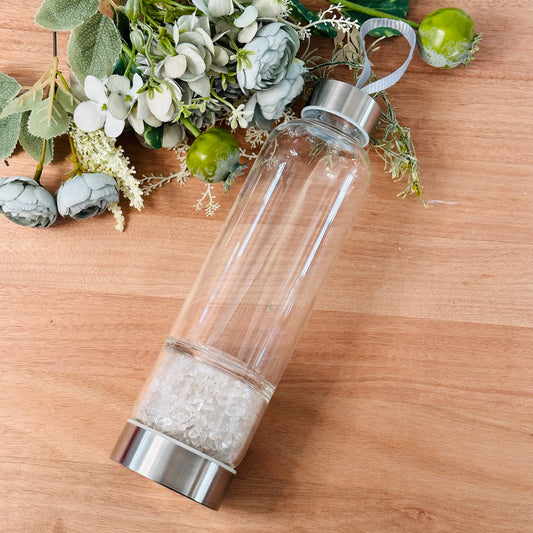 Glass Crystal Drink Bottle - Clear Quartz