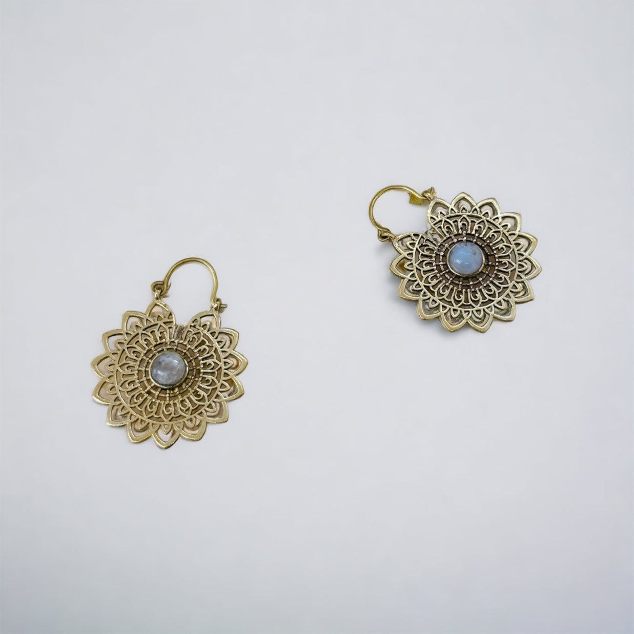 Boho Brass Earrings with Moonstone#43