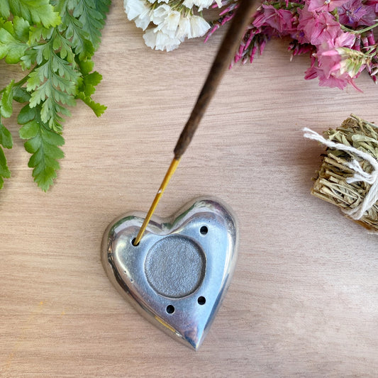 Silver plate incense and cone holder (heart shaped)